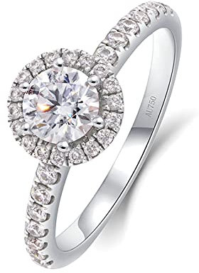 Lieson Verlobung Ringe Frauen, Damen Ring Weißgold 750 18K Klassisch Halo 6 Zinken Rund Moissanit mit 0.4ct Freundschaftsringe Weißgold Große 47 (15.0)