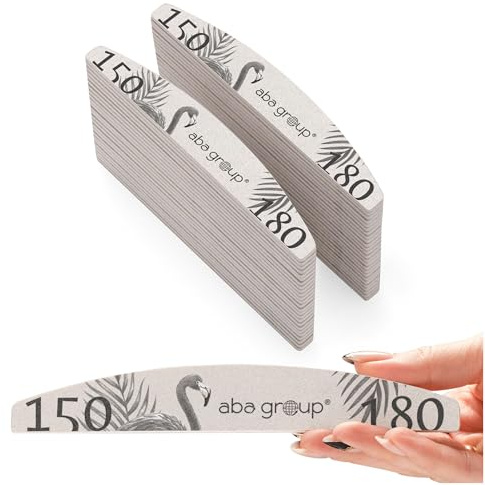 ABA GROUP Nagelfeile 150/180-50 Stück - Halbmond 4 mm Dick - Profi Tools für Gel- und Naturnägel, Feilen für Gelnägel, Doppelseitige Nagelpfeile, Nail File Set, Nagelstudio Zubehör & Zuhause