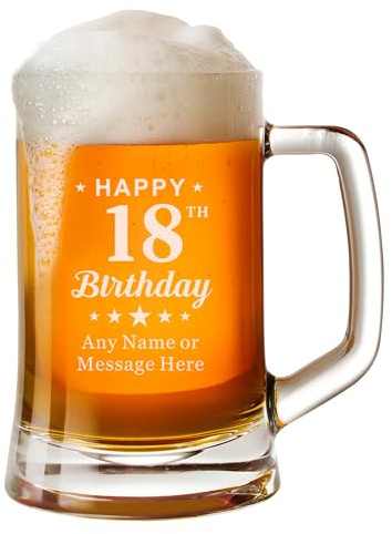 EDSG Personalised Beer Glass Pint Glass Laser Engraved Beer Mug Beer Gifts 18th 21st 30th 40th 60th Birthday Gifts for Men Boys Classic Beer Tankards for Dad Husband Best Friends (Design 2)