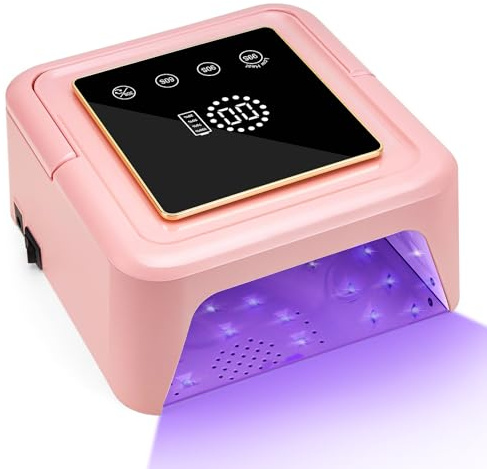 Madenia Uppladdningsbar UV Nagellampa - 108W Sladdlös UV LED Lampa för Gel Nagellack, Professionell Nageltork med Touch LCD Skärm, Auto Sensor för Hem & Nagelsalong Användning, Rosa