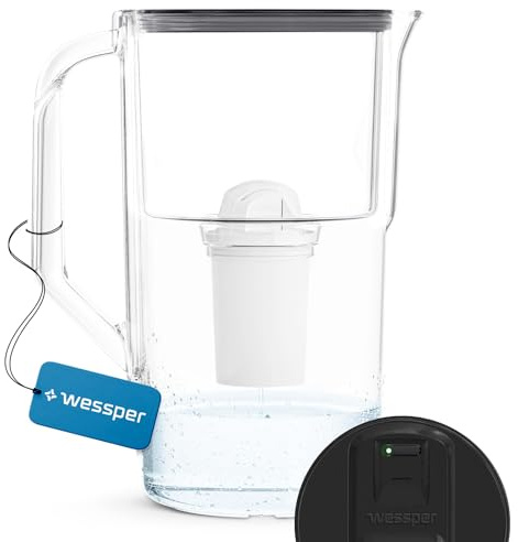 Wessper Carafe Filtrante FutureFlow Capacité de 2,8l avec Compteur LED Avec 1 Cartouche Filtrante Filtre d'Eau Inclus, Water Filter Caraffe d Eau Filtrante Sans BPA - Noir