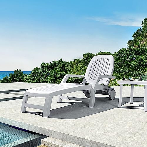 Preferspace 160cm Lange Chaise Lounge mit Verstellbarer Rückenlehne, Außenbereich Plastik Liegestuhl Terrasse Chaise Lounge Liegestühle für den Rasen Strand Pool Rückenlehne Recliners