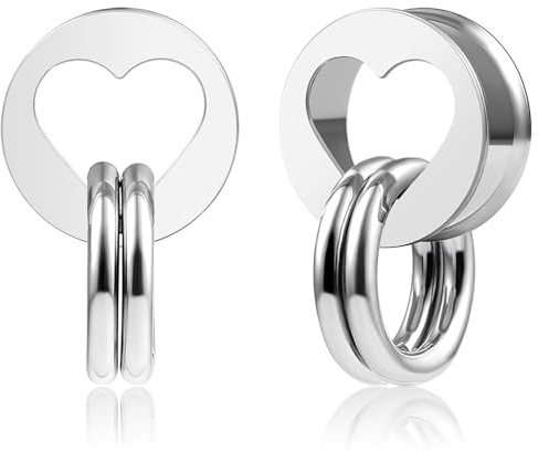 Vankula Ohr Tunnel 1 Paar Double Flared Flesh Plugs mit Ringe Edelstahl für männer damen Ohrpiercing Gestreckte Schmuck 16mm(5/8) Silber