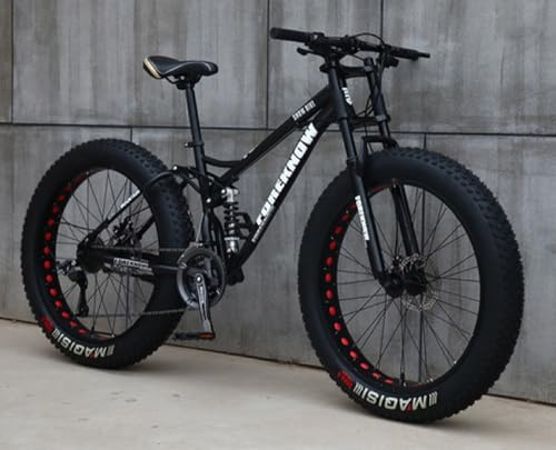 Kcolic Mountainbike 24/26 Zoll, Fatbike Für Erwachsene, 21 Gang Fahrrad, Rahmen Aus Kohlenstoffstahl, Doppelte Vollfederung, Doppelscheibenbremse B,24in