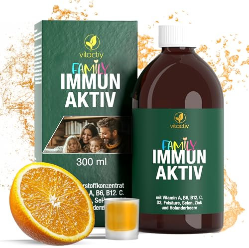 VITACTIV Family Immun Aktiv - 300ml Mikronährstoffkonzentrat - Multivitamin Konzentrat mit Weintraubenkern & Holunder Extrakt - Plus Mineralstoffe & Spurenelemente - Fruchtgeschmack, max. 60 Portionen