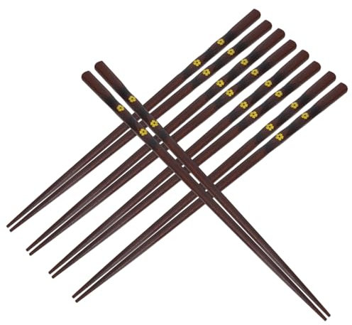 FIXOSHEE 5pares Palillos Sakura De Madera Natural Punta Cónica Antideslizantes y Aptos Para Lavavajillas Para Uso Diario y Celebraciones Como Bodas Paquete