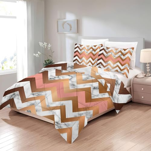Boceoey Edredon Nordico Cama 105 Zigzag, Relleno Nordico 200x200 de Microfibra, Edredón 4 Estaciones Reversible Mármol, Edredones Estampados Geométrico con 2 Fundas de Almohada 50x75 cm J-943