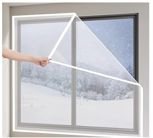 JMORCO Thermovorhang Kälteschutz Transparenter Eva-Doppelschicht-Thermo-Wintervorhang, Wind- und staubdicht, einfache Installation mit Klettverschluss, 1er-Pack(Width 130,Height 60)