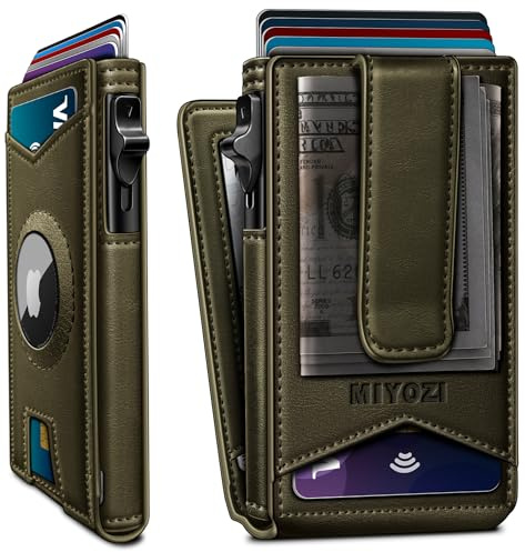 miyozi Airtag Wallet for Men Money Clip 9-Card Pop-Up Credit Card Holder with ID Window RFID Blocking Metal Case Magnetic Closure Front Pocket Wallet Gift Box