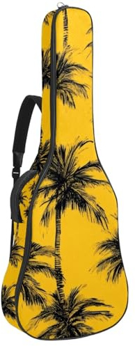 KengjuTesu 43 Zoll Akustikgitarre Softcase mit Rucksackgurt und 2 Taschen Gelber Hintergrund Kokosnussbaum Keine Polsterung Rucksack Wasserdicht Oxford Tuch Bassgitarre Gigbag für Konzertgitarren,