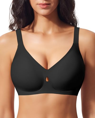 Ganado Reggiseno Senza Ferretto Reggiseno Donna Senza Cuciture Push Up Scollo a V Comodo Imbottito, XXL, Nero