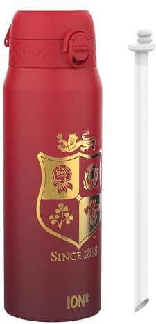 British & Irish Lions Rugby x ION8 Sports Thermal Water Bottle with Removable Straw, 750ml/24oz, Leak Proof Vacuum Insulated Drinking Bottle