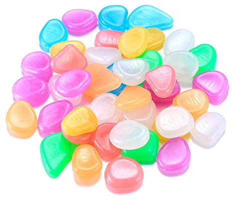 DQZRTUECA Guijarros de vidrio de colores mezclados, piedras de relleno for jarrones, guijarros de vidrio, 100 piezas de guijarros brillantes de colores, piedras luminosas de resina que brillan en la o