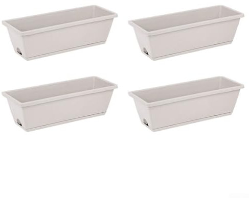 Vasi da fiori rettangolari in plastica per finestre con design efficiente di drenaggio, 4 pezzi, per coltivare diverse piante nella tua casa (colore grigio)
