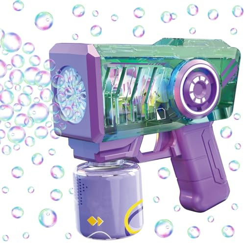 Tvålbubbelpistol för barn, automatisk såpbubbelmaskin, tvålbubbelpistol med tvålbubblor vätska, bubbelpistol med LED-ljus, såpbubblor leksak för bröllop födelsedagsfest