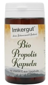 Bio Propolis Kapseln mit Hagebutte | Gluten- & laktosefrei | Vegetarisch | Geschmacksneutral & praktisch | Vom Bioland-Imker aus dem Schwarzwald | 320 mg Bio Propolispulver pro Kapsel, 60 Kapseln