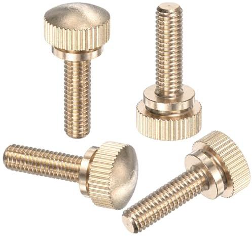 M METERXITY 4-Pack Knurled Thumb Screws, M6x20mm Solid Brass Round Head Knobs Bolts with Shoulder Grip Fasteners for Eye Glass Screws/PC Computer, Thumbscrew Threaded Knurled Tip