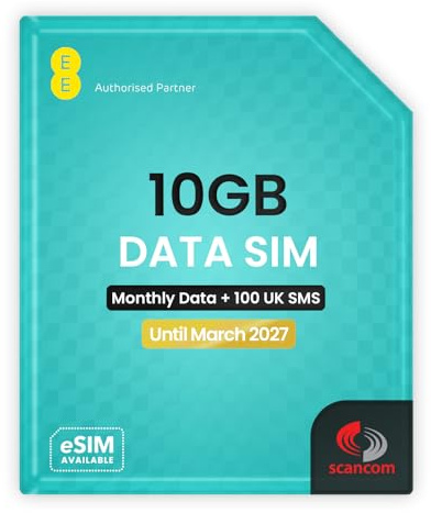 EE 10GB Data SIM + 100 Monthly SMS - Uncapped 5G Speeds - Preloaded Monthly Until 8th March 2027 - Plug & Play Broadband for Routers & Phones