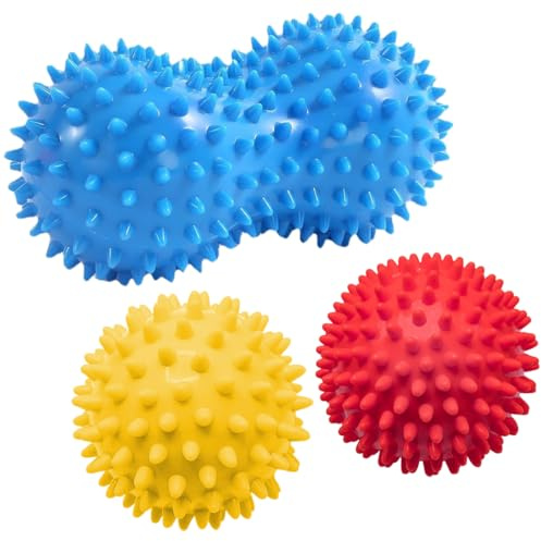 Bolas Masaje, 3 Piezas, Pelota Masaje Muscular con Pinchos para aliviar Dolores musculares, Fisioterapia Cervicales, Liberación Miofascial, Usarse en Antebrazos, Espalda, Manos, Pies