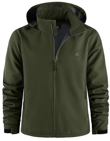 ZITY Soft Shell de Chaqueta para Hombre Senderismo Chaquetas de Lana Impermeables Invierno Chaqueta Cálida con Capucha con Bolsillos para Actividades al Aire Libre Acampadas y Pesca,Verde Militar,M