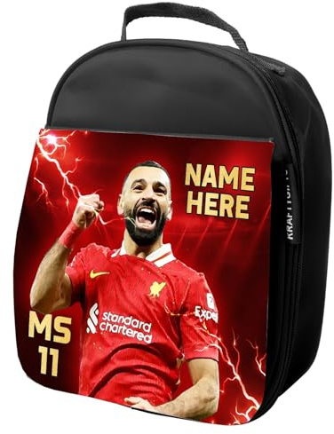 KRAFTYGIFTS Personalised Mo Salah Lunch Bag Liverpool Football Legend Boys School Nursery Insulated Lunchie Box Lunchbox Snackbox LU22