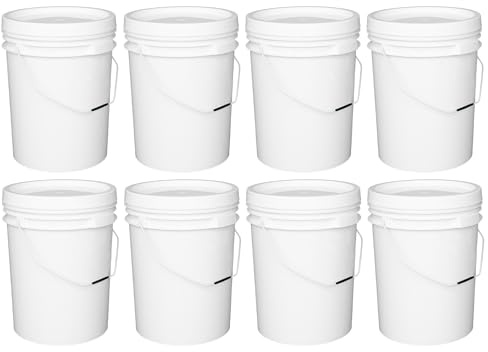TENLITE (8 PCS) - 20L White Plastic Buckets with Secure Lids & Sturdy Handles – Food Grade Airtight Storage Pails, Heavy Duty Stackable Containers for Paint, Water, DIY & Garden Use