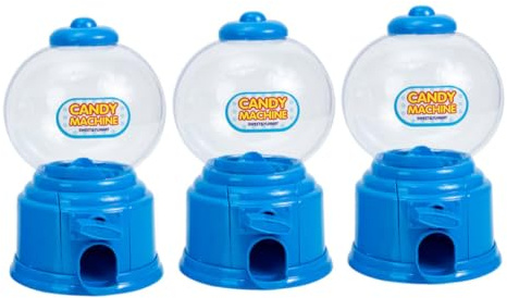 MUCKLILY Mini Distributeur de Chewing-gums Amusant 3 Pièces Bleu Plastique Compact Double Fonction Tirelire Garçon et Filles Fête Présent Anniversaire