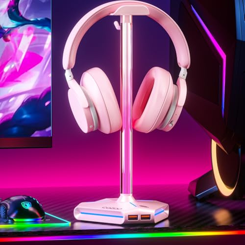 cozoo Desk headset stand Touch RGB Light Stand 4 Color Modes 2 USB Pink