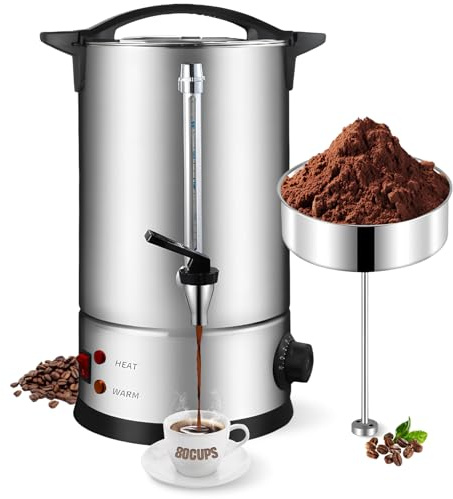 Bostar Kaffeemaschine mit Rundfilter 12L, 75 Tassen Edelstahl Filterkaffeemaschinen Kaffee Maschine Brüh- & Warmhaltefunktion mit Intelligente Temperaturregelung/Füllstandsanzeige für Büro Partys Tee
