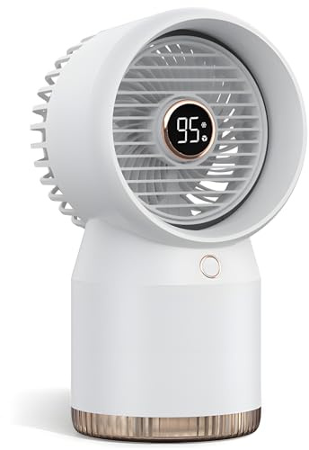 Tressify Ventilateur brumisateur USB de bureau, refroidisseur d'air avec batterie de 5 000 mAh, réservoir d'eau de 67 ml, fonctionnement silencieux, affichage LED pour la maison et le bureau