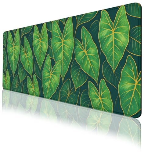 LSXP JR Botanical Leaves Desk Pad Mouse Pad Modern Tropical Green Large Gaming Mouse Mat with Stitched Edges,Non-Slip Waterproof Rubber Base Mous Mat