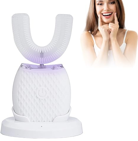 Spazzolino da denti ad ultrasuoni, spazzolino elettrico a ultrasuoni automatico a 360°, spazzolino elettrico ad ultrasuoni per adulti con 1 testina in silicone a forma di U, 3 livelli di intensità