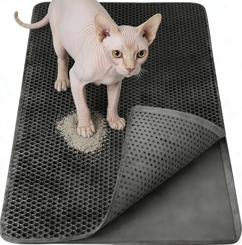 Katzenklo Matte, Katzenstreu Matt Katzenklo Unterleger Katzenmatte Katzenklo Groß XXL 90x60 cm, Katzentoilette Vorleger Waben Design Wasserdichte Doppelte Schichte, Grau