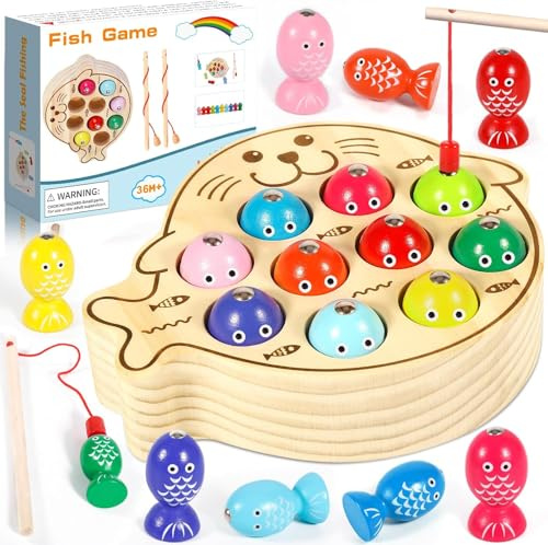 AGOVXTI Juguetes Montessori 3 Años, Juegos Magnetico, Juego de Pescar para Niños, Juegos Magneticos para Niños, Juegos Educativos Niños 3 Años, Juguetes Madera Bebe, Regalo Cumpleaños Niño 3 4 5 Años