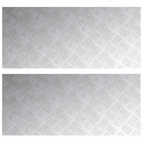 Qnhdfrt Lot de 2 Marches d'Escalier en Aluminium Argenté 90 x 40 cm - Protection Antidérapante avec Motif en Damier pour Intérieur et Extérieur - Plaque de Marche Rectangulaire Robuste et Moderne