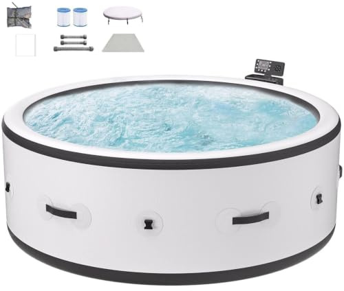 DDZJTPP SPA Hinchable para 2-6 Personas,Bañera de Hidromasaje Portátil para Exterior con Calentamiento Rápido,Masaje de 180 Chorros de Burbujas,Fácil Montaje para Relax en Jardín y Terraza 81x28in