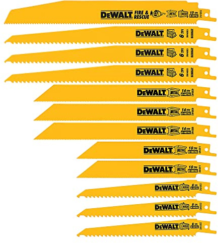 DEWALT Reciprocating Saw Blade Set for Metal Wood Iron, 12 Piece Bi-Metal Increased Durability Blades, with Storage Case (DW4892)