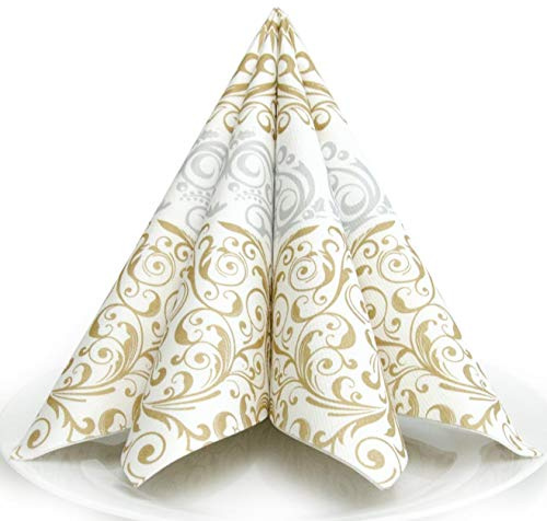 HANTERMANN Servietten Weihnachten Gold/Silber Premium AIRLAID STOFFÄHNLICH | 50 Stück | 40 x 40cm | 1/4 Falz | hochwertige, edle Weihnachtsservietten | Weihnachtsdeko | Made in Germany