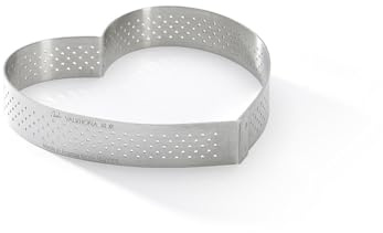 De Buyer - Cercle à tarte coeur VALHORNA en inox perforé - 12 x 2 cm - Fabriqué en France, Technologie AIR SYSTEM, Micro-Perforations pour Cuisson Rapide et Homogène pour Résultats Croustillants