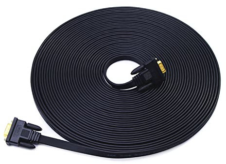 DTECH 65ft Extra Long VGA to VGA Cable for Computer Monitor 15 Pin Male to Male Flat VGA Cord Full HD Video (20 Meter, Black)