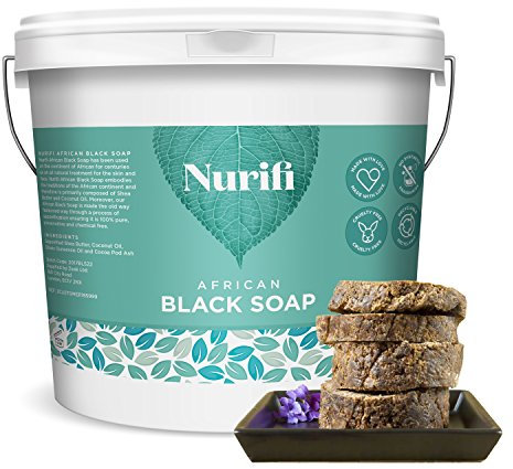 Organic African Black Soap - 450g (3 bars) - by Nurifi - made from Organic Coconut Oil, Organic Shea Butter & Cocoa Pod Ash - Sourced and Traditionally Handcrafted in Ghana