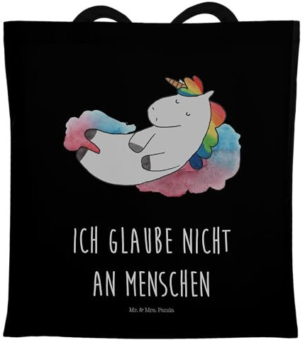 Mr. & Mrs. Panda Schultasche Einhorn Wolke 7 - Geschenk, Unicorn, Tasche, Witzig, Umhängetasche, Einkaufstasche, Tote Bag, Schultertasche, Einhörner, Menschen
