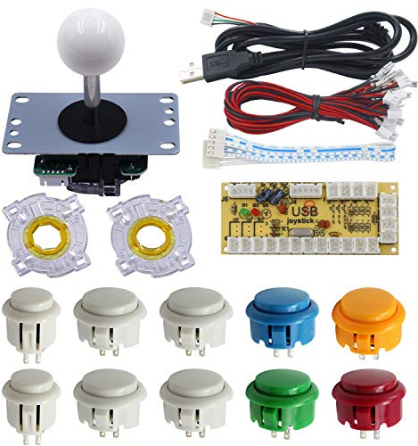 SJJX DIY Arcade Game Button and Joystick Controller Kit for Rapsberry Pi and Windows,5 Pin Joystick and 10 Push Buttons 822a08 mix white