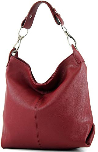 modamoda de T168 Damen Leder Schultertasche Henkeltasche Medium handmade in Italy, Farbe:Dunkelrot