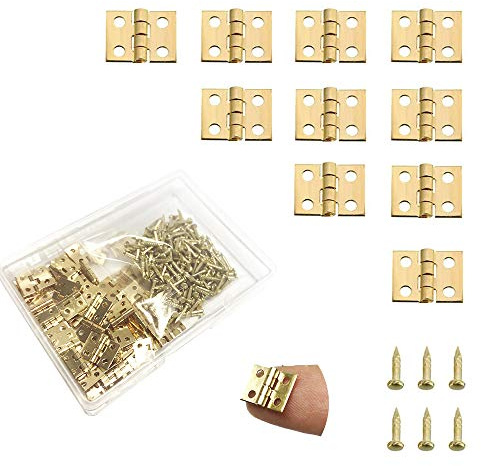 Daimay 50 Pièces Mini charnières en cuivre pur Charnières Laiton Rétro avec 200 ongles de rechange pour boîte en bois Boîte à bijoux Cabinet DIY Accessoires - Jaune 10 x 8mm
