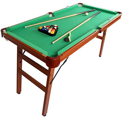 Funmall 55'' Folding Pool Table Space Save Billiard Table for Kids and Adults with Cues, Ball, Chalk, Rack, Brush Included (Green)