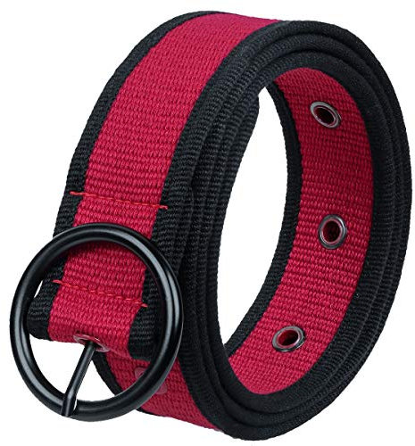 KYEYGWO Leinwand Stoffgürtel für Herren und Damen, Einstellbare Segeltuch Gürtel Canvas Freizeitgürtel Jeansgürtel mit Runde Dornschließe, Schwarz & Rot