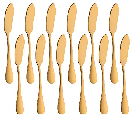 Meisha Lot de 12 couteaux en acier inoxydable - mini couteaux de cuisine pour toast, sandwich, pain, beurre, fromage, petit déjeuner - 14,5 cm - Doré mat