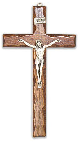 Crocifisso da Parete - Artigianale Made in Italy Cristo e INRI Placcati Argento 999 - Crocifissi da Parete in Legno, Cura e Precisione dei dettagli di Gesù Crocifisso - 25 x 14cm
