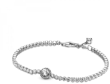 Pandora Timeless Sterling silver Sparkling Halo Tennis bracelet with clear cubic zirconia, 18
